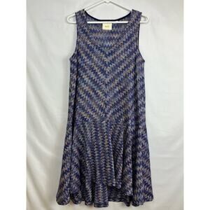 Maeve Women's Medium Blue Chevron Crochet Knit Sleeveless Jumper Dress